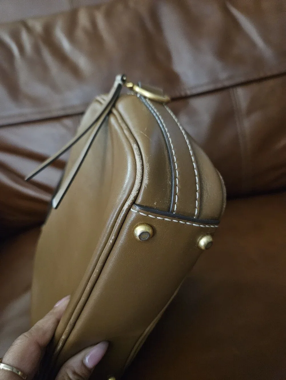 Tory Burch Brown Leather Crossbody Camera Bag Gold Hardware No Strap Read